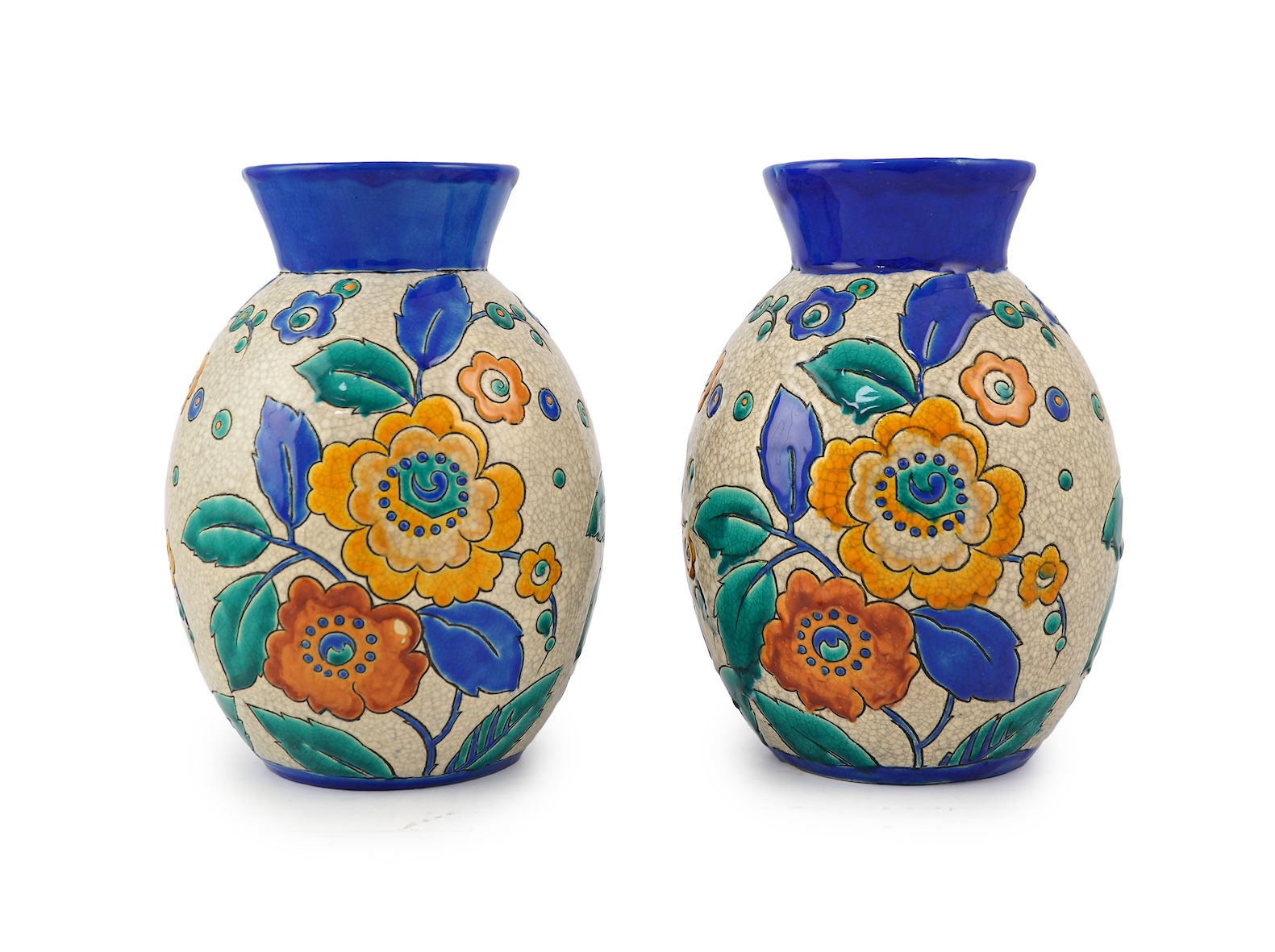 Charles Catteau (1880-1966) for Boch Keramis: A pair of Belgian Art Deco vases, D. 2516